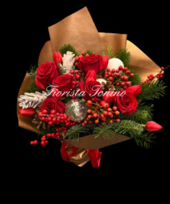 bouquet natalizio bianco e rosso