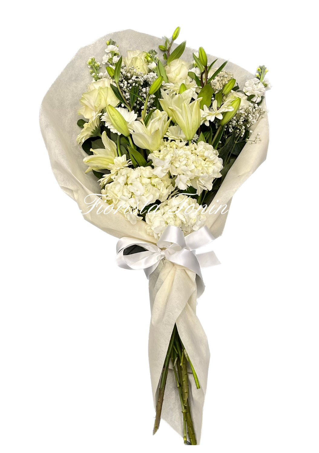 Mazzo a gambo lungo fiori bianchi - Fiorista Tonino